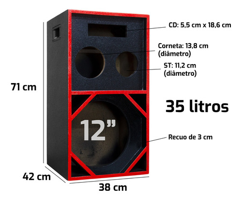 Caixa Trio Bob 1x12 + St + Corn - Preto + Bordas Vermelhas